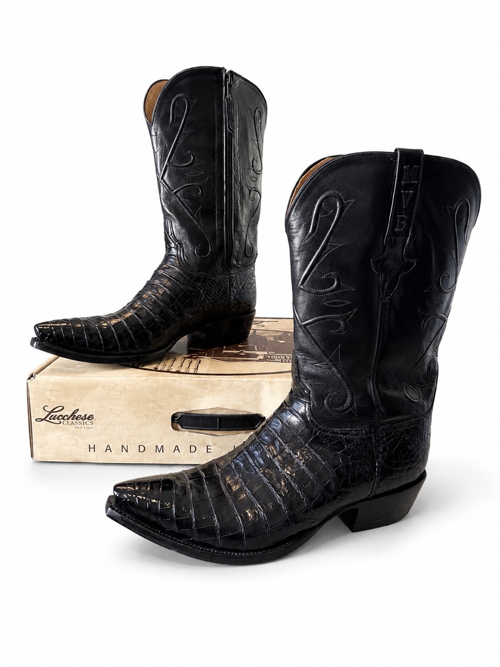 Lucchese Classics Custom Caiman Zip Cowboy Boots Men’s 11D Black w Box Bags - Picture 14 of 15